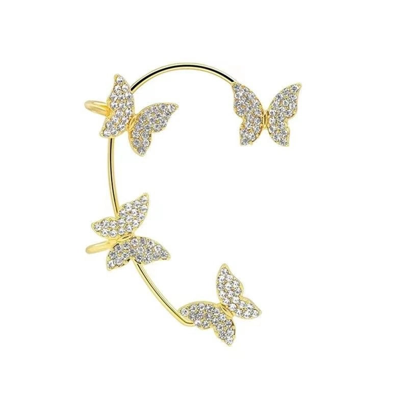 Gold-tone multi-butterfly ear wrap for the left ear