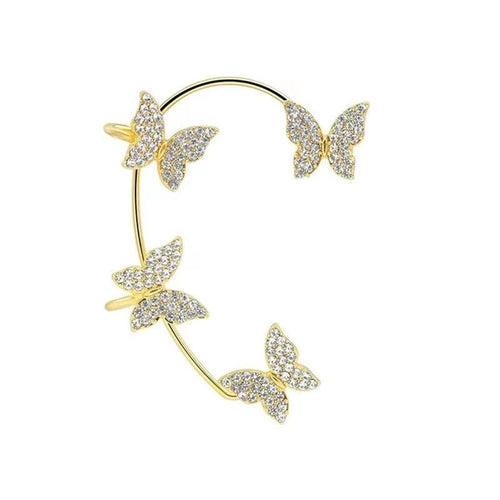 Gold-tone multi-butterfly ear wrap for the left ear