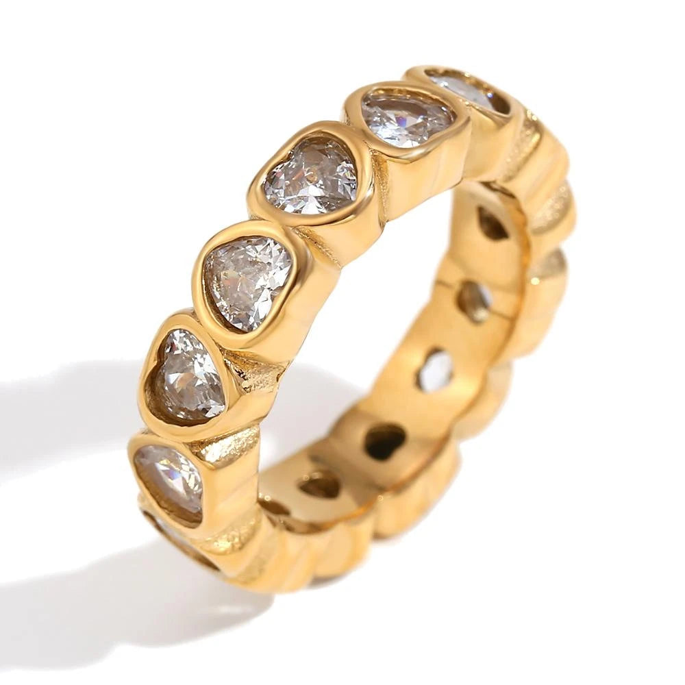 Supplier gold-tone ring with clear heart-shaped stones