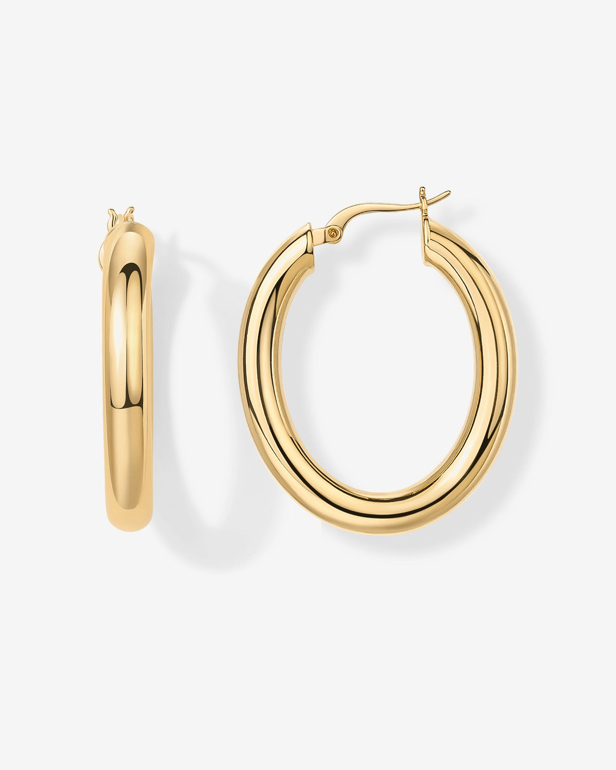 Pair of gold-tone oval hoop earrings on a white background (PAVOI reference image; supplier appearance awaits verification)