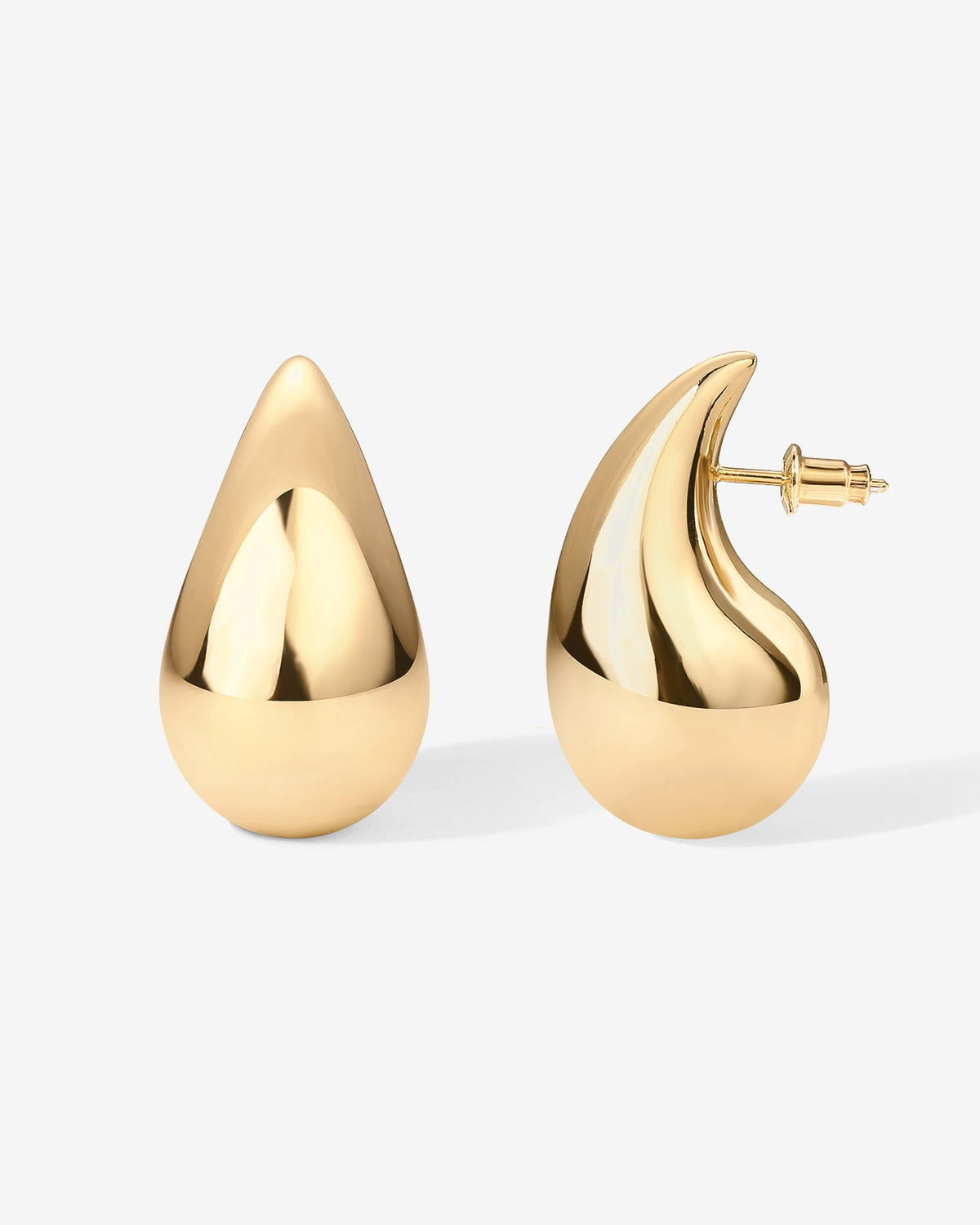 Polished gold-tone teardrop earrings on a white background (PAVOI reference image; color illustration; supplier dimensions unverified)