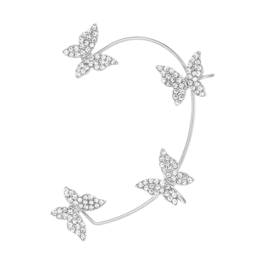 Silver-tone multi-butterfly ear wrap for the right ear