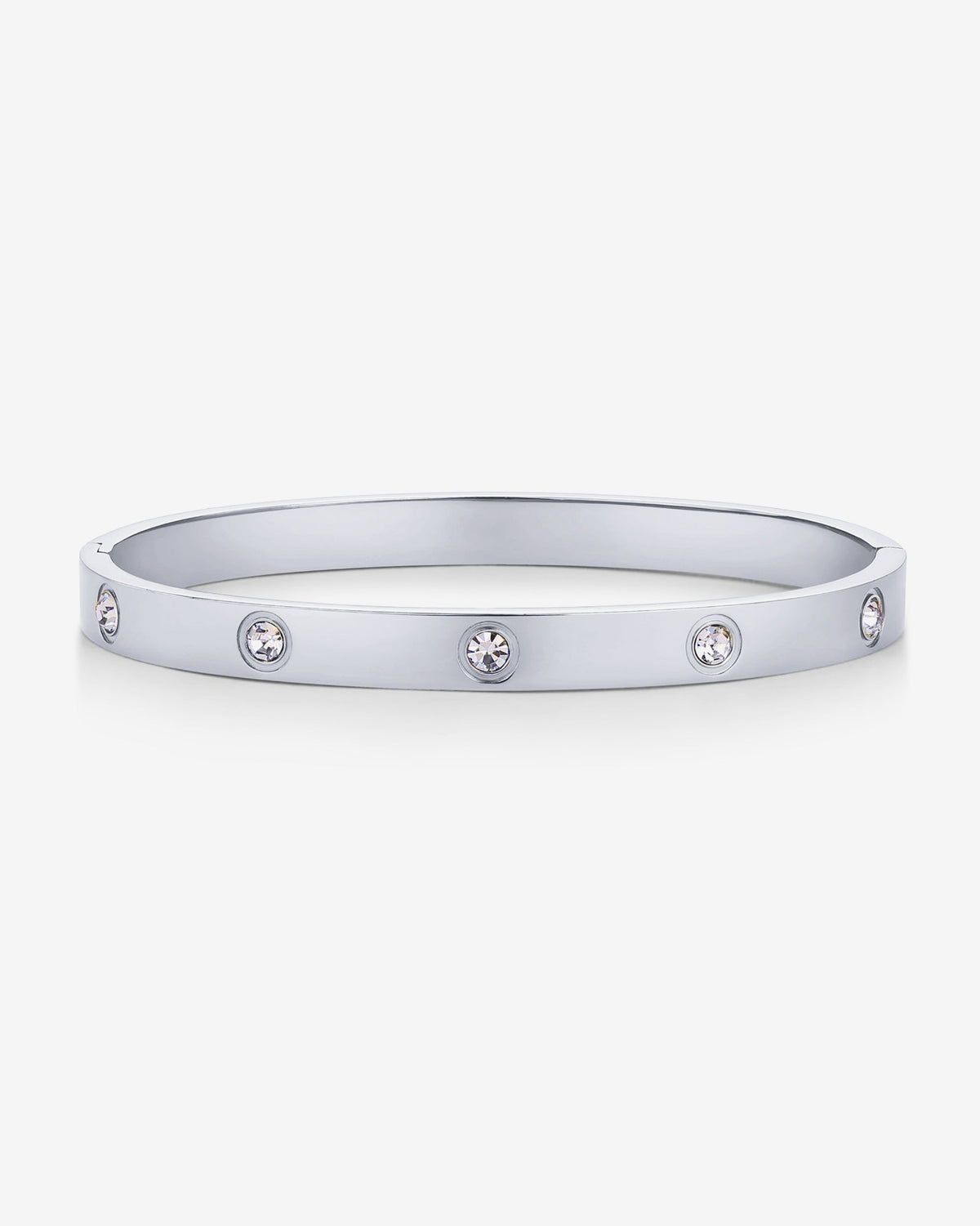 Silver-tone bangle bracelet with round clear stones on a white background (PAVOI reference image; supplier appearance awaits verification)
