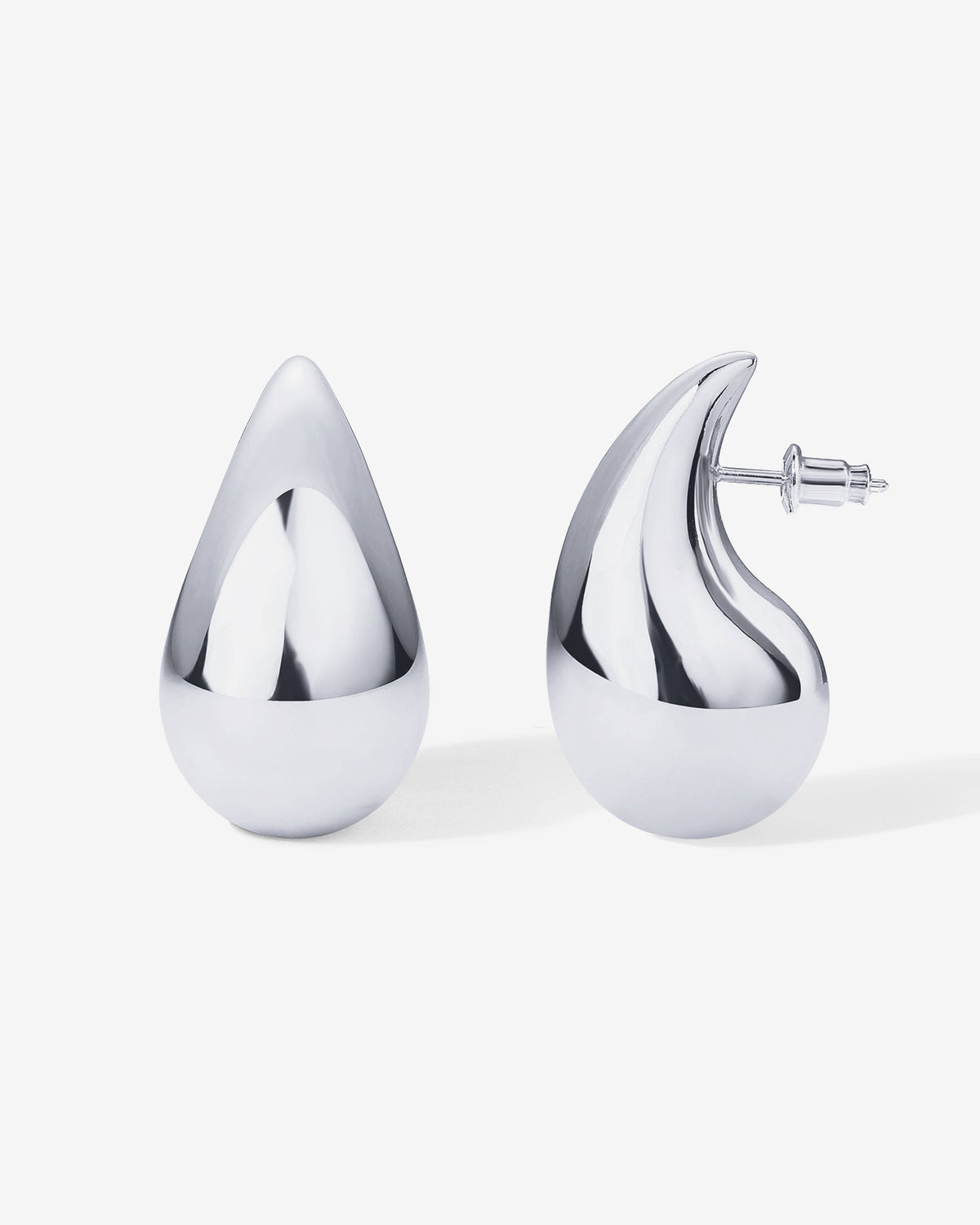 Polished silver-tone teardrop earrings on a white background (PAVOI reference image; color illustration; supplier dimensions unverified)
